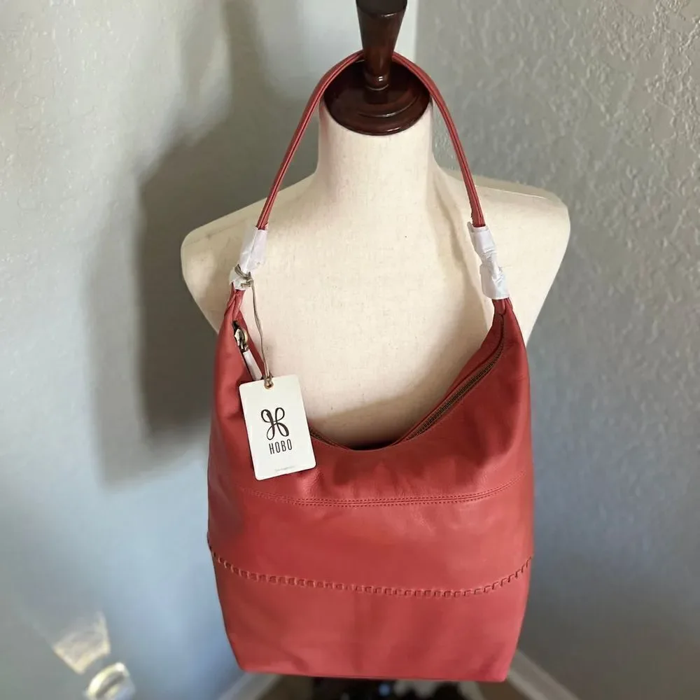 Hobo Entrine Whipstitch Leather Shoulder Tote Bag, Leather, Orange (Ginger) NWT - Picture 11 of 16